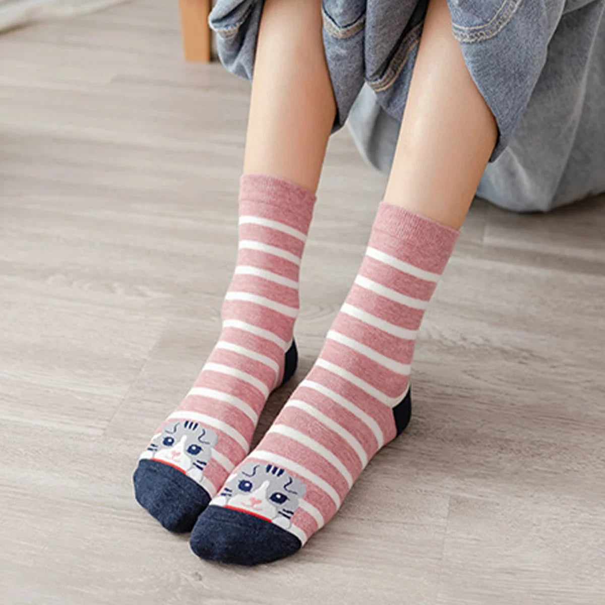 Women's Cat Pattern Crew Socks, Multi-Pack