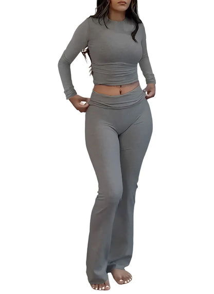 Women's Long-Sleeve Top & Wide-Leg Pants Yoga Set