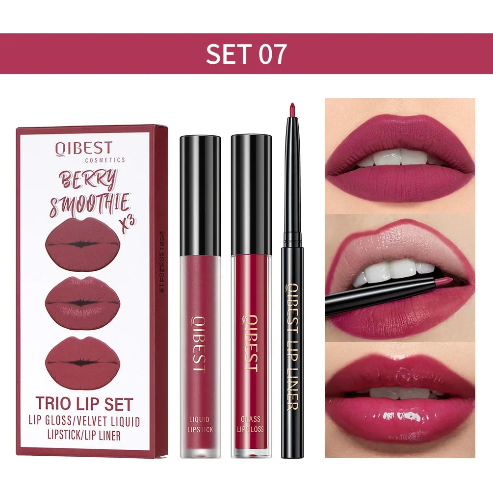 Matte Liquid Lipstick & Lip Liner Set – 3 Piece
