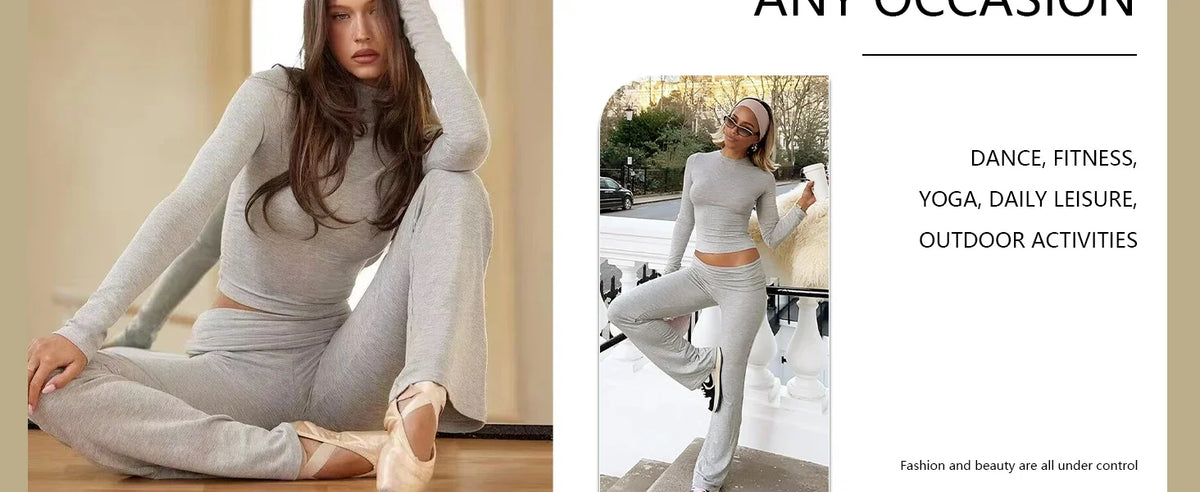 Women's Long-Sleeve Top & Wide-Leg Pants Yoga Set
