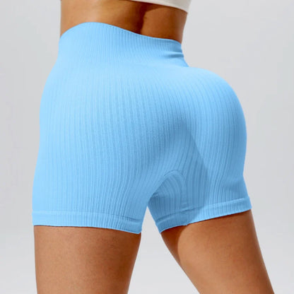 Women's High-Waist Seamless Yoga Shorts, Pink & Blue