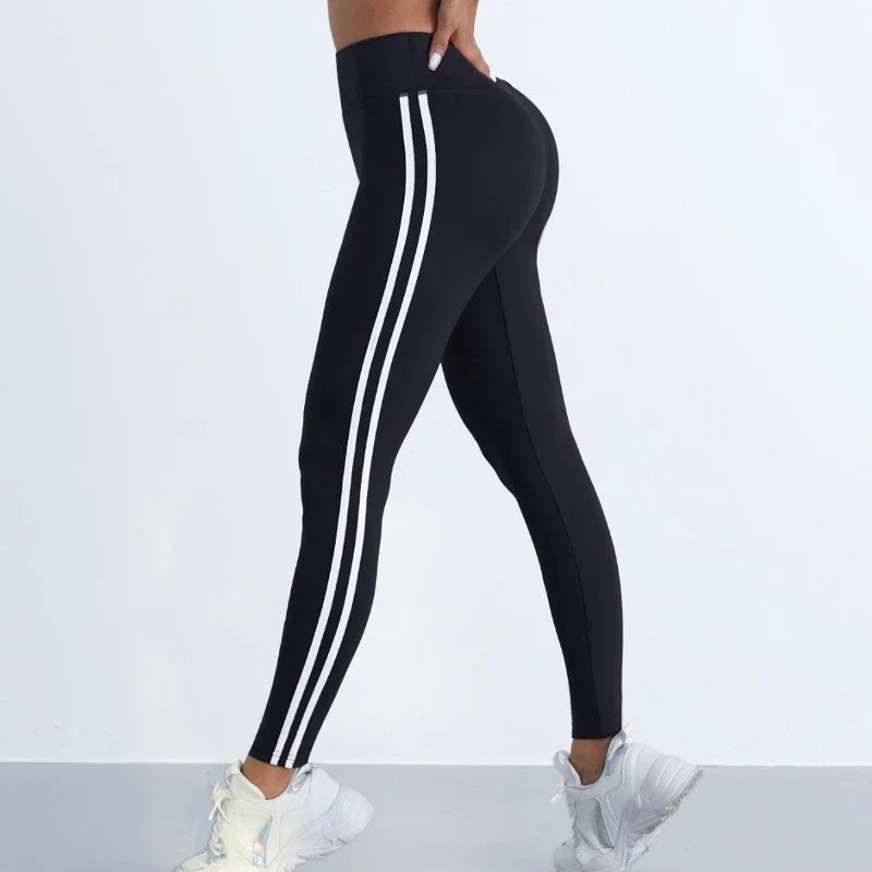 Women's Striped High-Waist Yoga Leggings