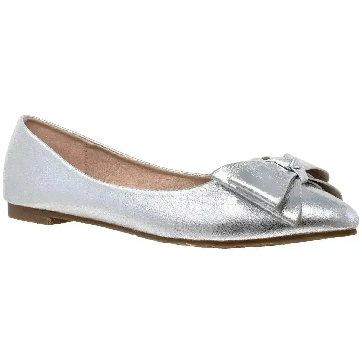 Women's Metallic Bow Pointed-Toe Ballet Flats