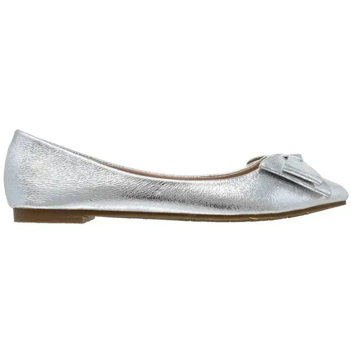 Women's Metallic Bow Pointed-Toe Ballet Flats