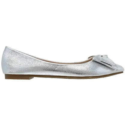 Women's Metallic Bow Pointed-Toe Ballet Flats