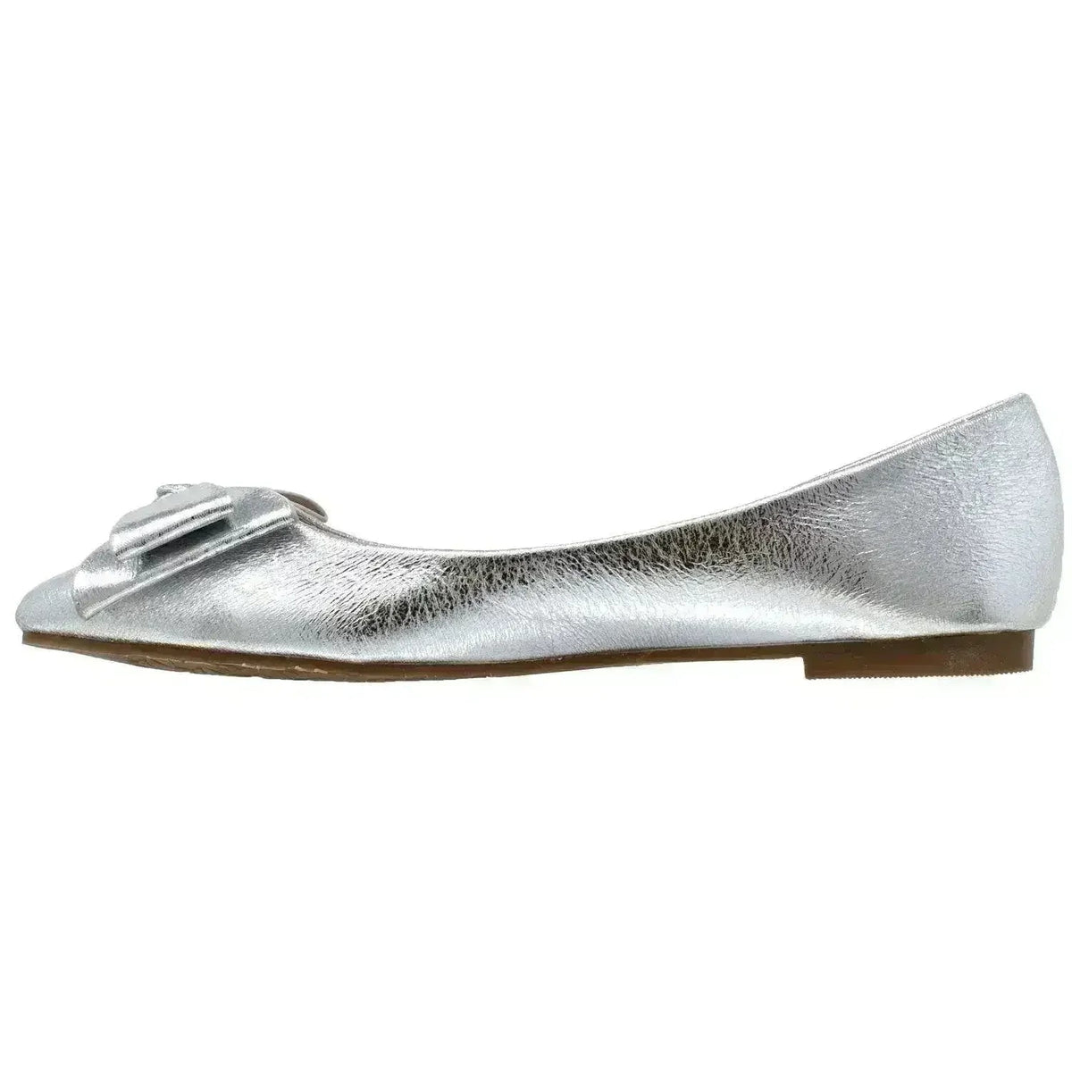 Women's Metallic Bow Pointed-Toe Ballet Flats
