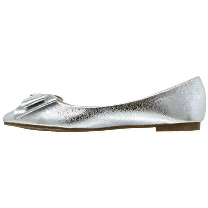 Women's Metallic Bow Pointed-Toe Ballet Flats