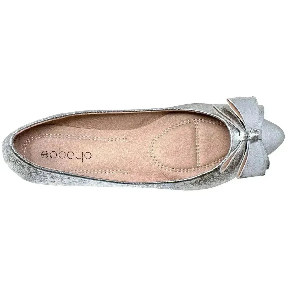 Women's Metallic Bow Pointed-Toe Ballet Flats