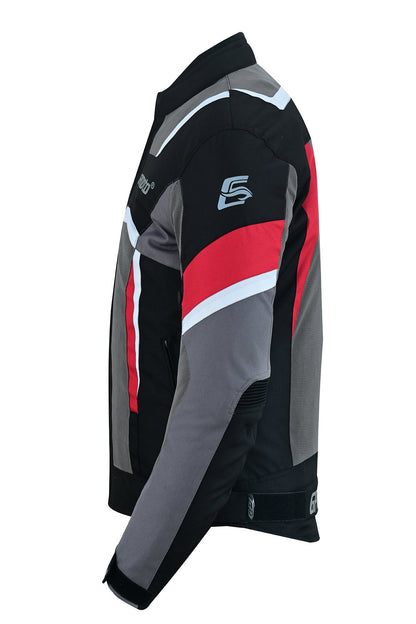 Men's Summer Waterproof Motorcycle Jacket – Black/Red/Gray, 4 Pockets