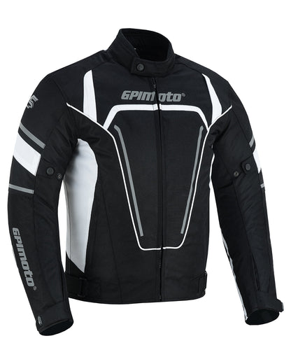 Men's All-Season Waterproof Motorcycle Jacket – Black/White, 4 Pockets