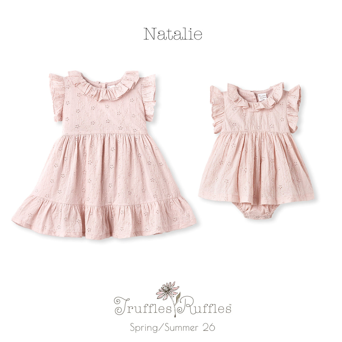 Girls' Eyelet Cotton Dress – Blush Pink