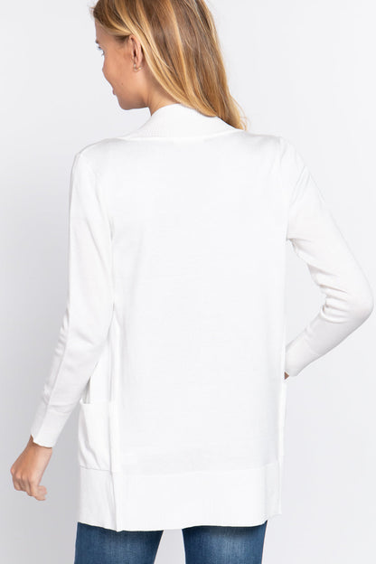 Women's Rib-Banded Open Cardigan