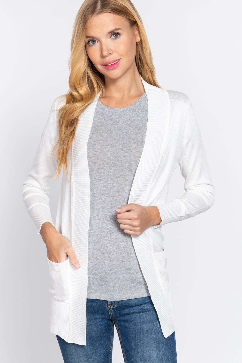 Women's Rib-Banded Open Cardigan