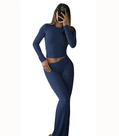 Women's Long-Sleeve Top & Wide-Leg Pants Yoga Set