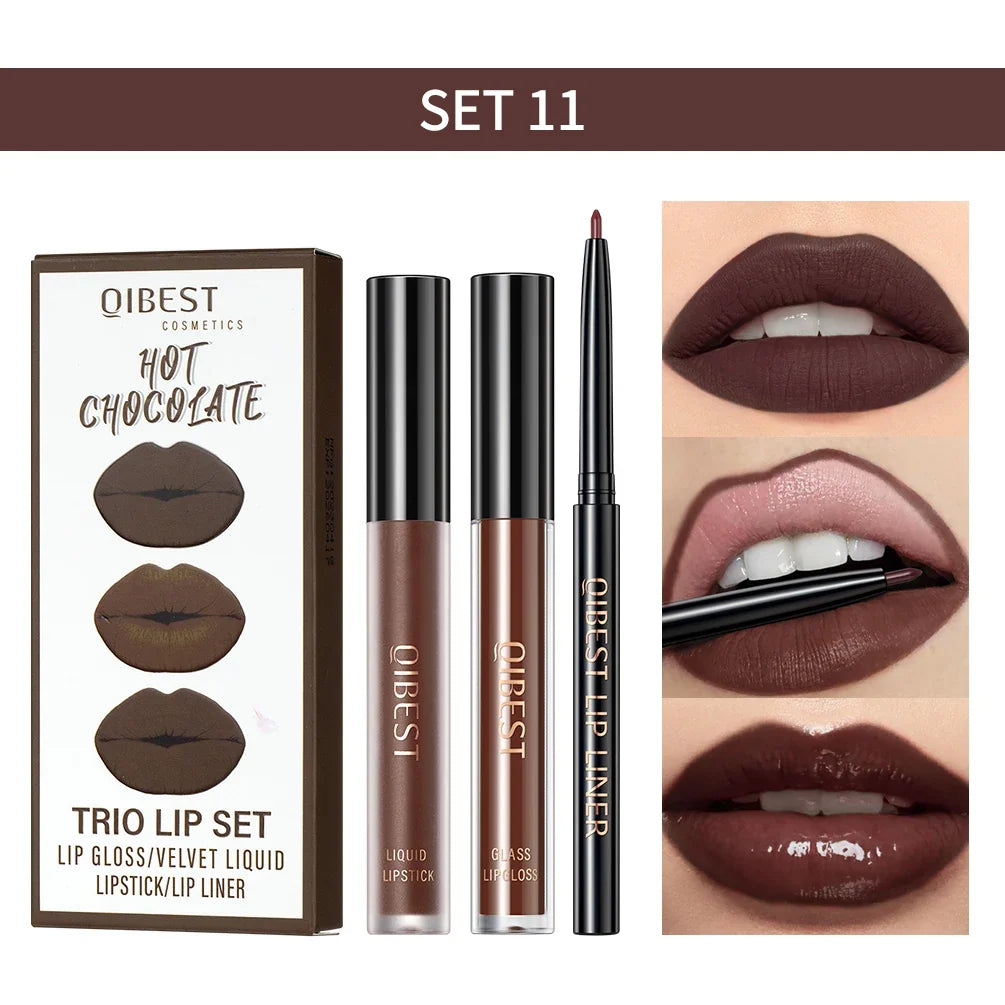 Matte Liquid Lipstick & Lip Liner Set – 3 Piece