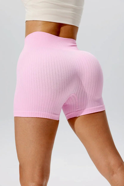 Women's High-Waist Seamless Yoga Shorts, Pink & Blue