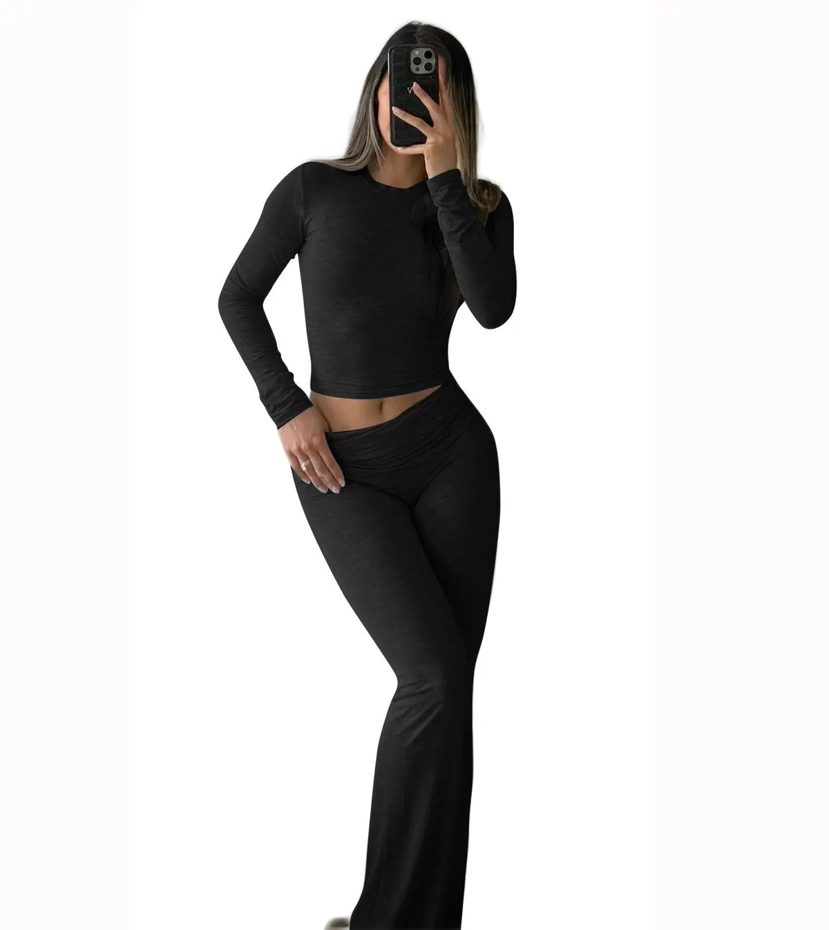 Women's Long-Sleeve Top & Wide-Leg Pants Yoga Set