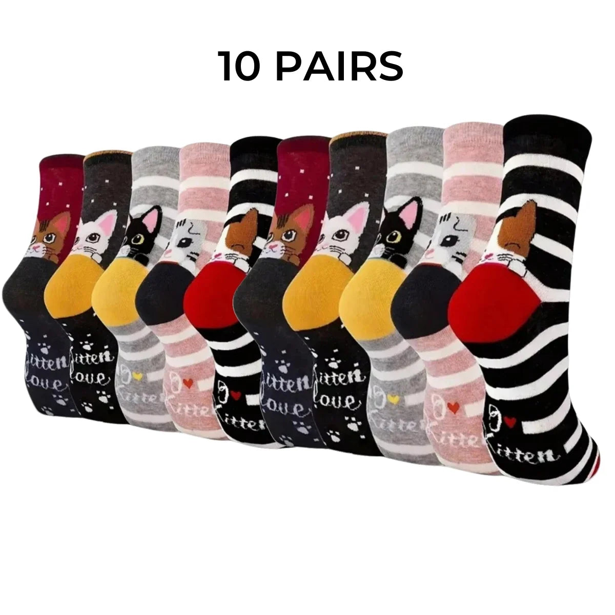 Women's Cat Pattern Crew Socks, Multi-Pack