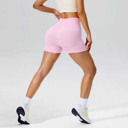 Women's High-Waist Seamless Yoga Shorts, Pink & Blue