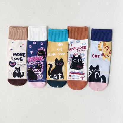 Women's Cat Pattern Crew Socks, Multi-Pack