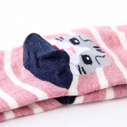 Women's Cat Pattern Crew Socks, Multi-Pack