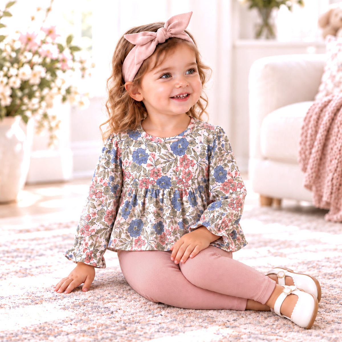 Girls' Vintage Floral Two-Piece Outfit – Bamboo & Cotton