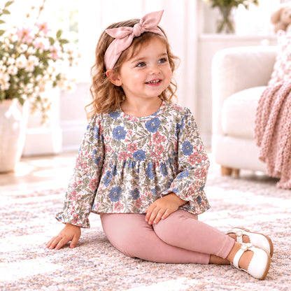 Girls' Vintage Floral Two-Piece Outfit – Bamboo & Cotton