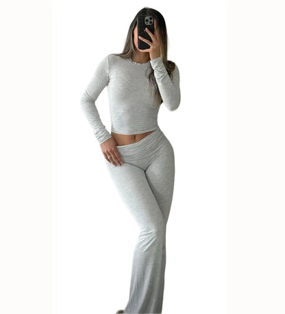 Women's Long-Sleeve Top & Wide-Leg Pants Yoga Set