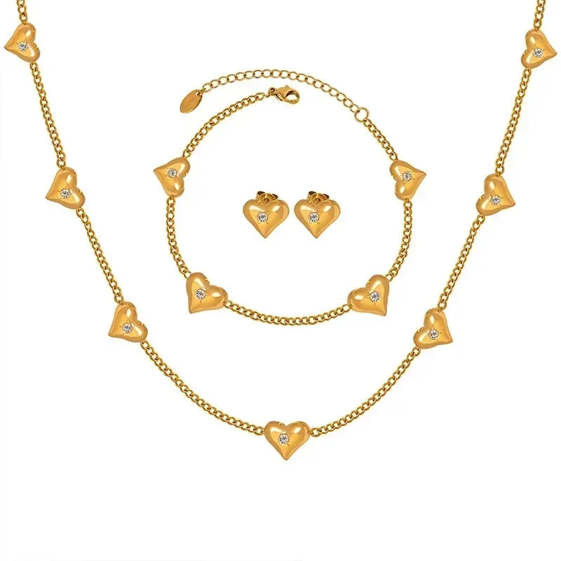 Shiny Zircon Heart Jewelry: Necklace, Earrings or Bracelet