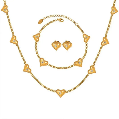 Shiny Zircon Heart Jewelry: Necklace, Earrings or Bracelet