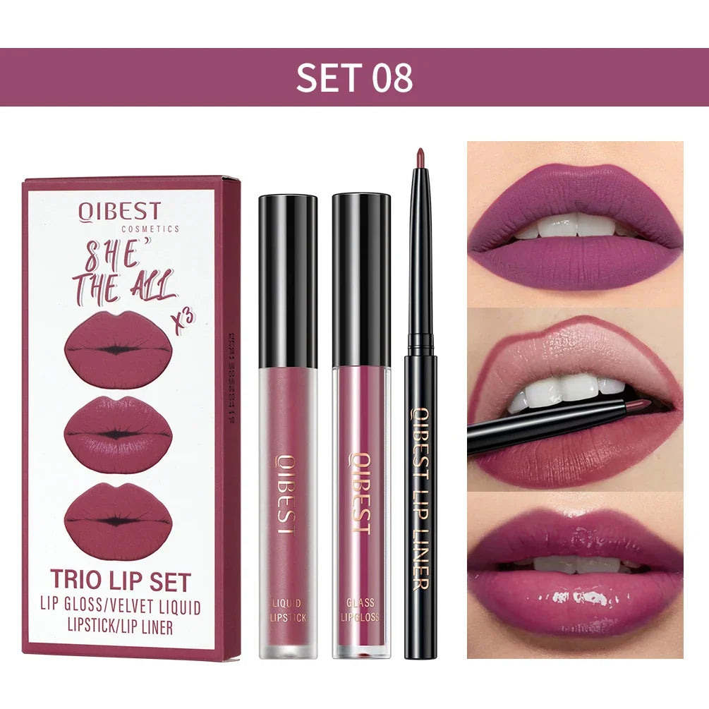 Matte Liquid Lipstick & Lip Liner Set – 3 Piece