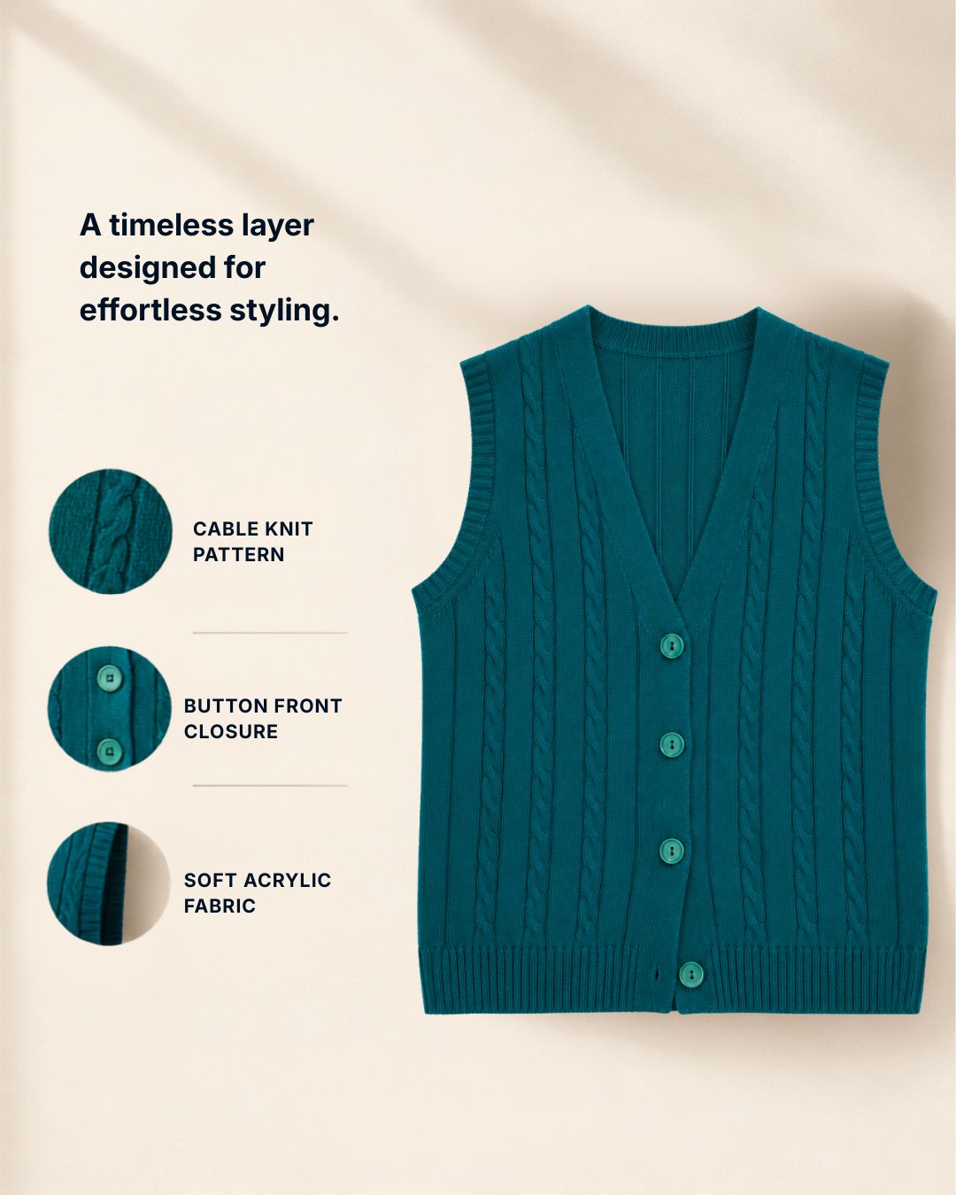 Women's Cable Knit Sweater Vest – Button Front