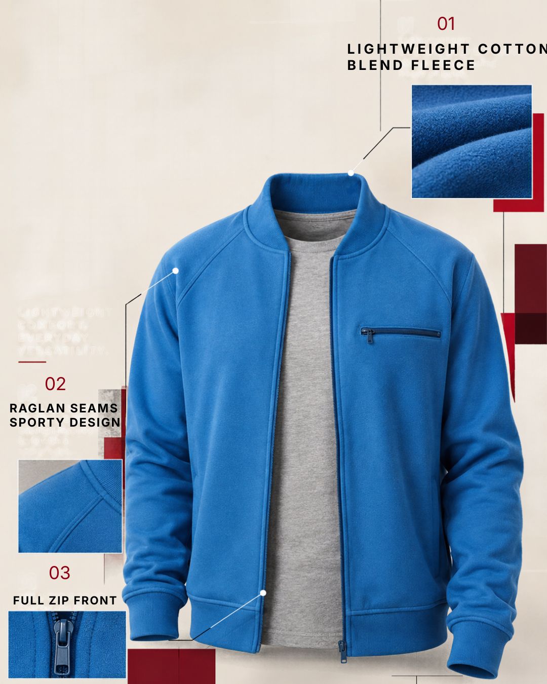 Men's Zip-Up Baseball Fleece Jacket