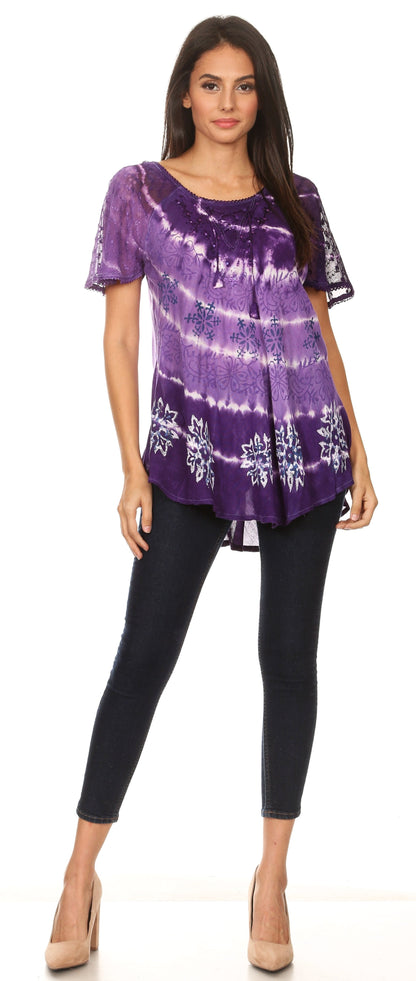 Women's Loose Scoop-Neck Short Sleeve Blouse