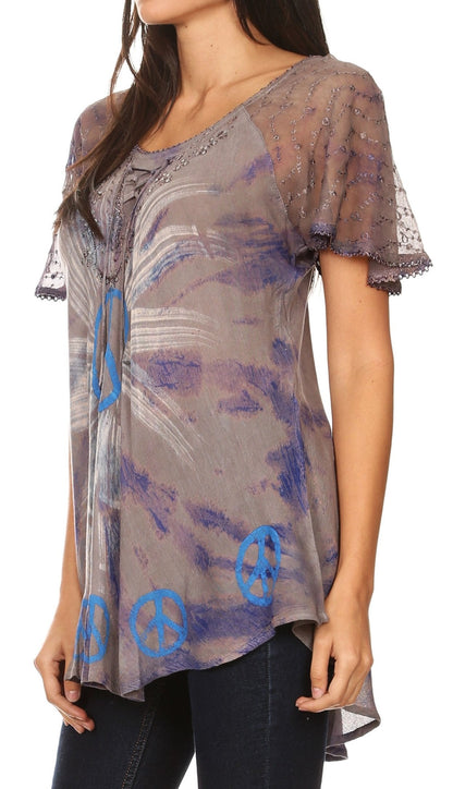 Women's Loose Scoop-Neck Short Sleeve Blouse