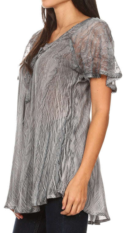 Women's Loose Scoop-Neck Short Sleeve Blouse