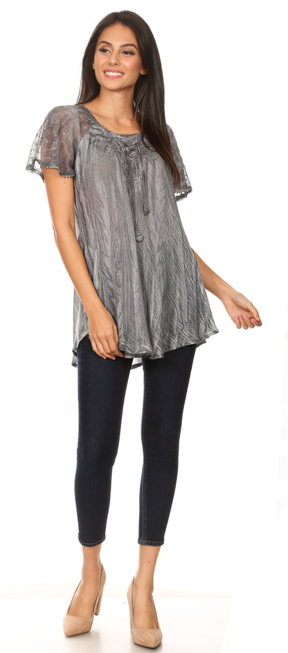 Women's Loose Scoop-Neck Short Sleeve Blouse