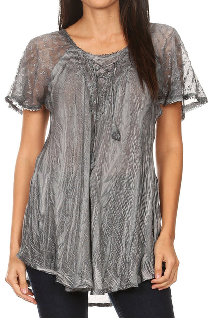 Women's Loose Scoop-Neck Short Sleeve Blouse
