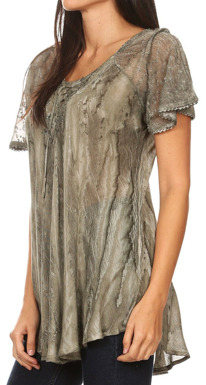 Women's Loose Scoop-Neck Short Sleeve Blouse