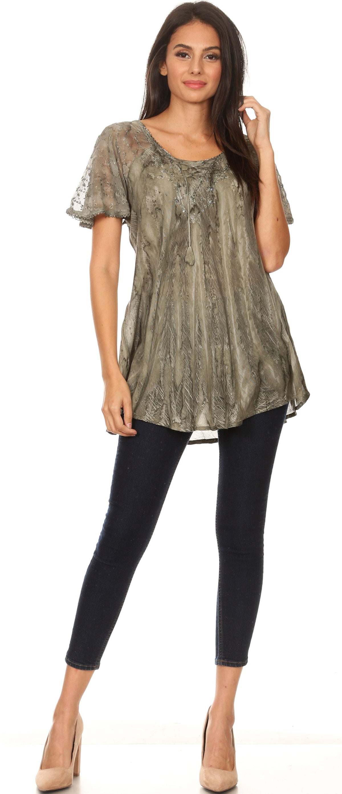 Women's Loose Scoop-Neck Short Sleeve Blouse