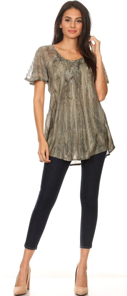 Women's Loose Scoop-Neck Short Sleeve Blouse