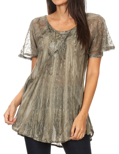 Women's Loose Scoop-Neck Short Sleeve Blouse