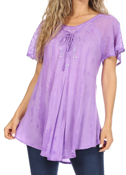 Women's Loose Scoop-Neck Short Sleeve Blouse