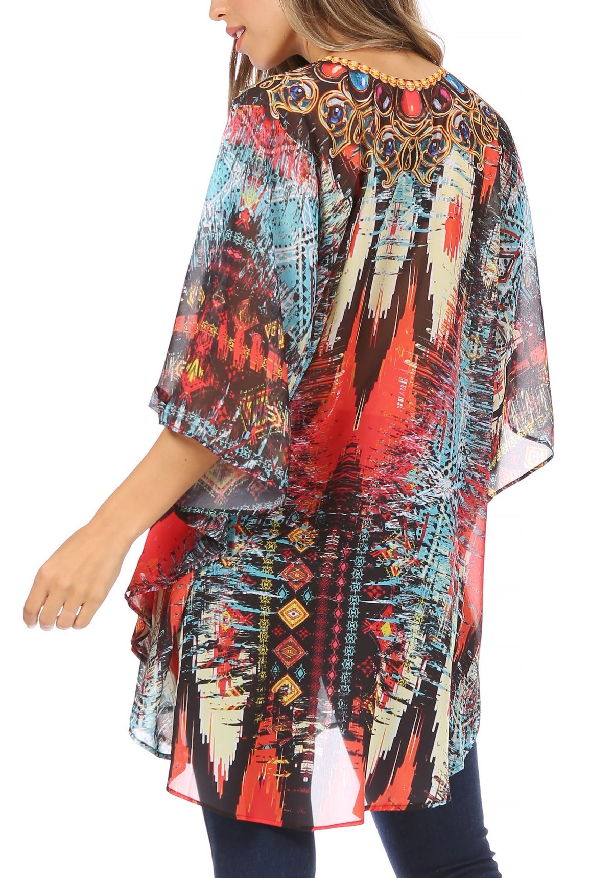 Printed Tie-Neck Circle Blouse