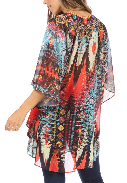 Printed Tie-Neck Circle Blouse
