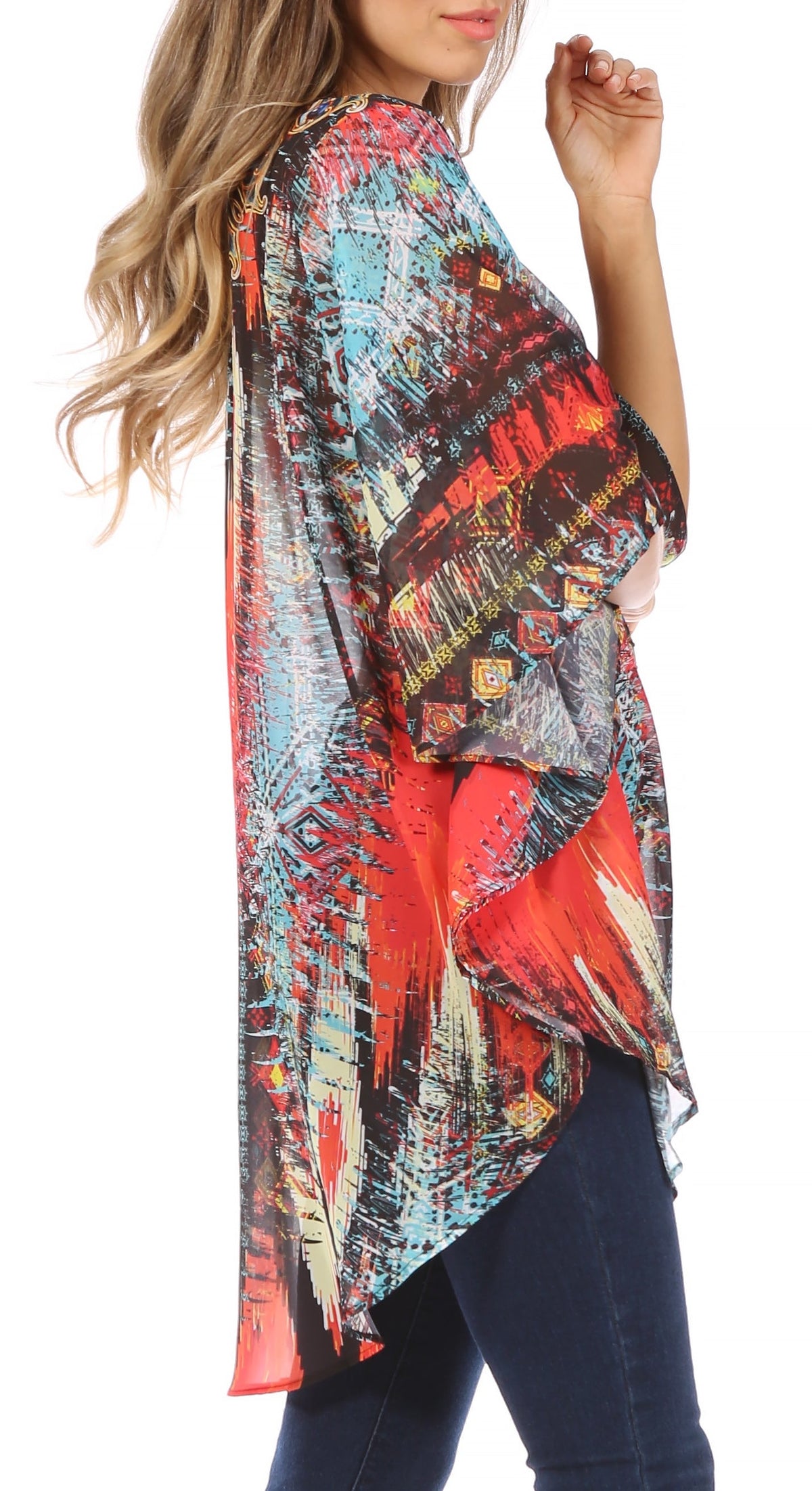 Printed Tie-Neck Circle Blouse