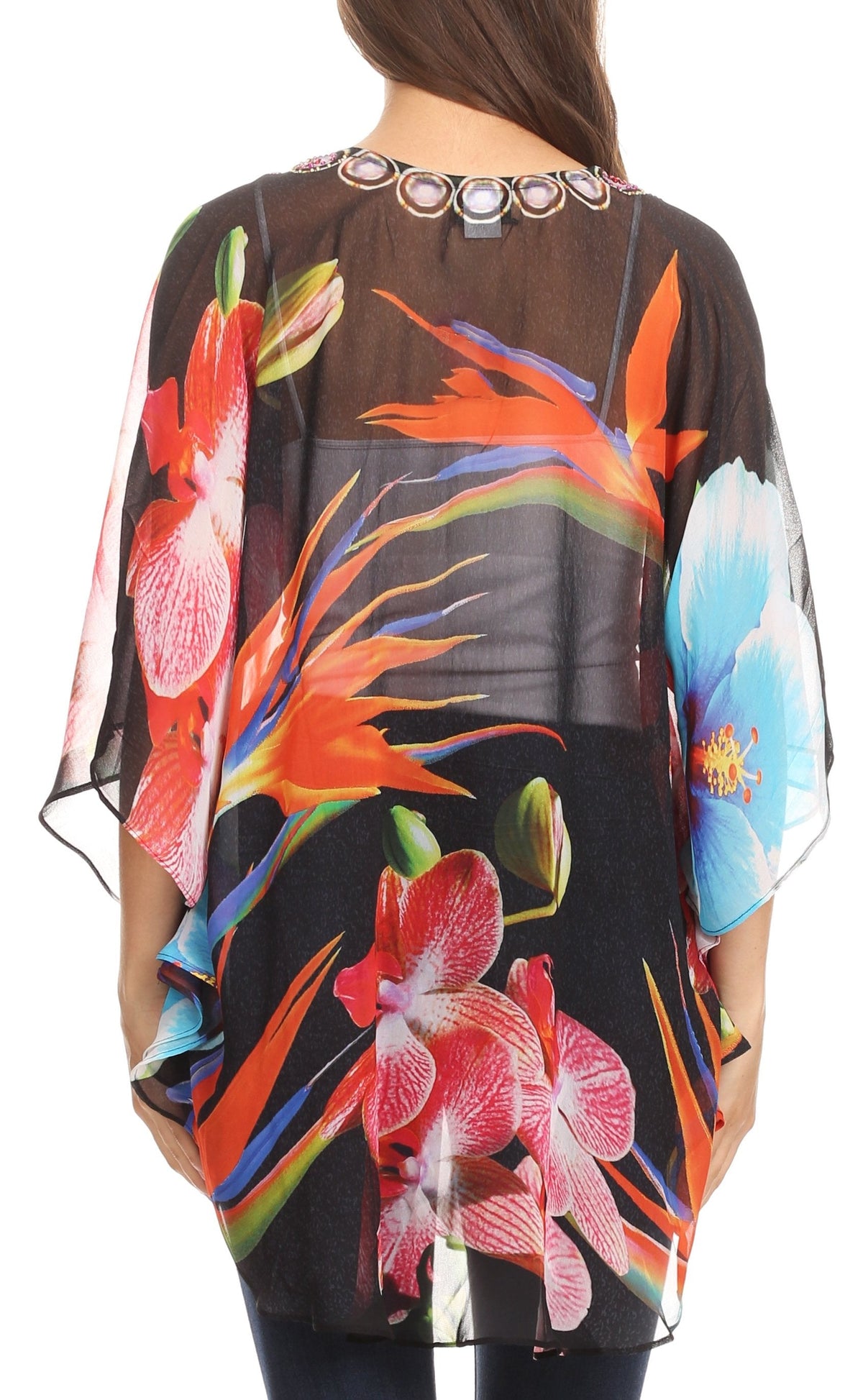 Printed Tie-Neck Circle Blouse
