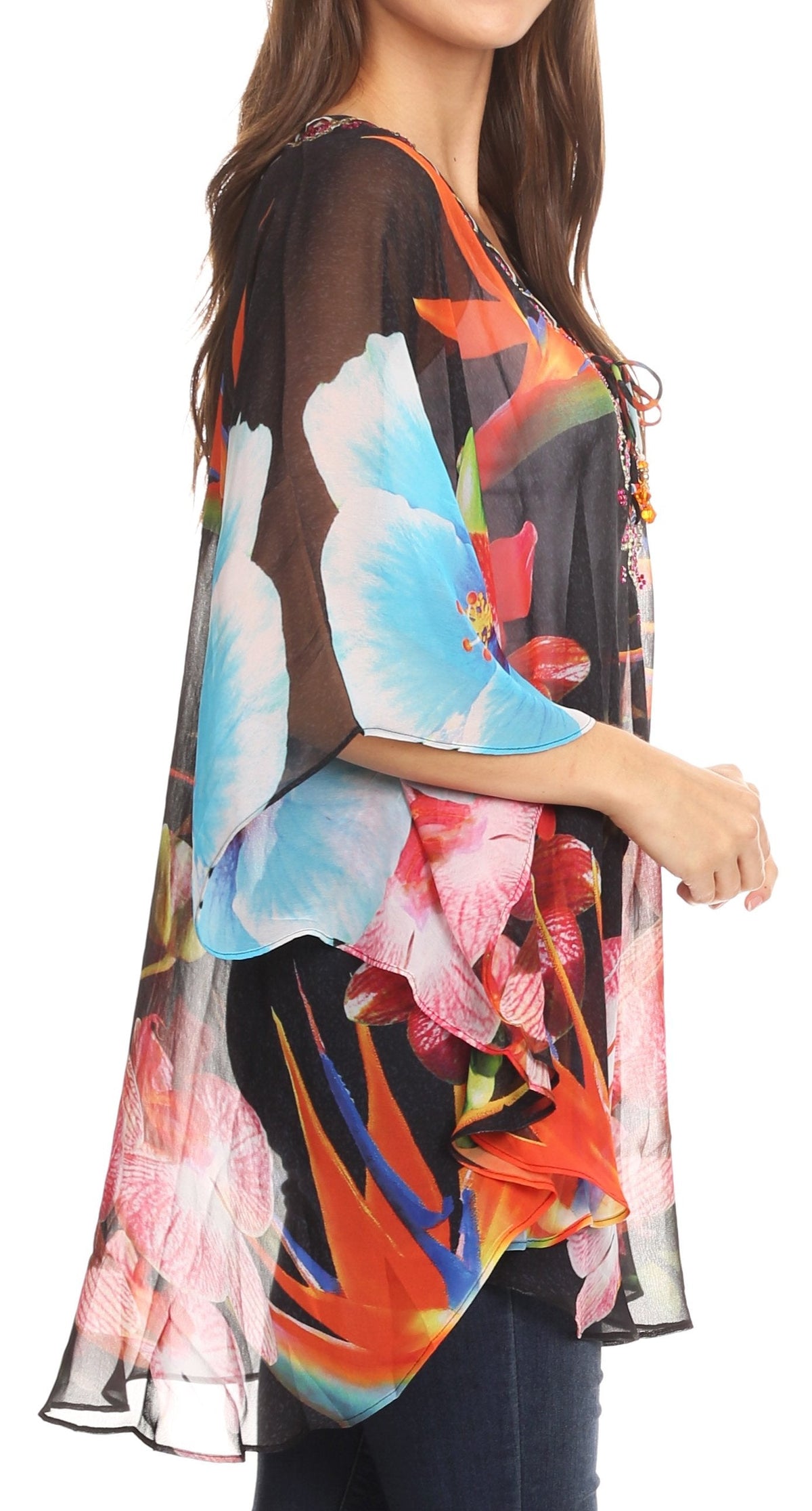 Printed Tie-Neck Circle Blouse
