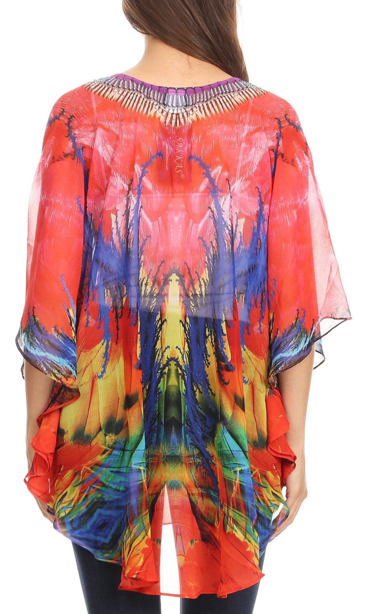 Printed Tie-Neck Circle Blouse
