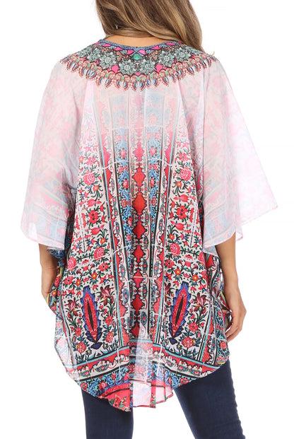 Printed Tie-Neck Circle Blouse